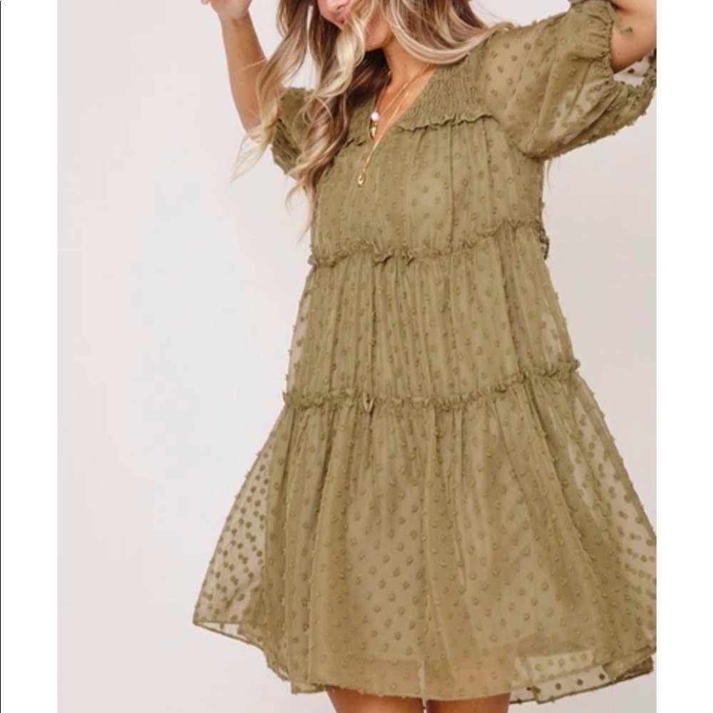 Swiss dot olive green dress NWOT